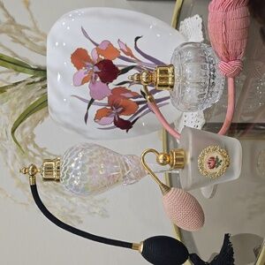 Elegant Glass Vintage Antique Perfume Bottles with Atomizers Bundle Of 3